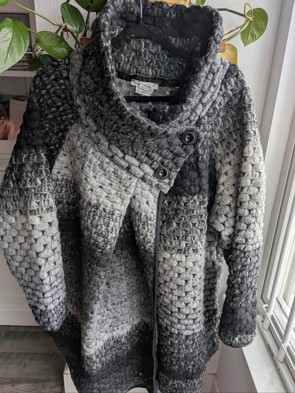Indigo Thread Co 3X Wool Coat Italy Chunky Knit Boucle Asymmetric Jacket Gray